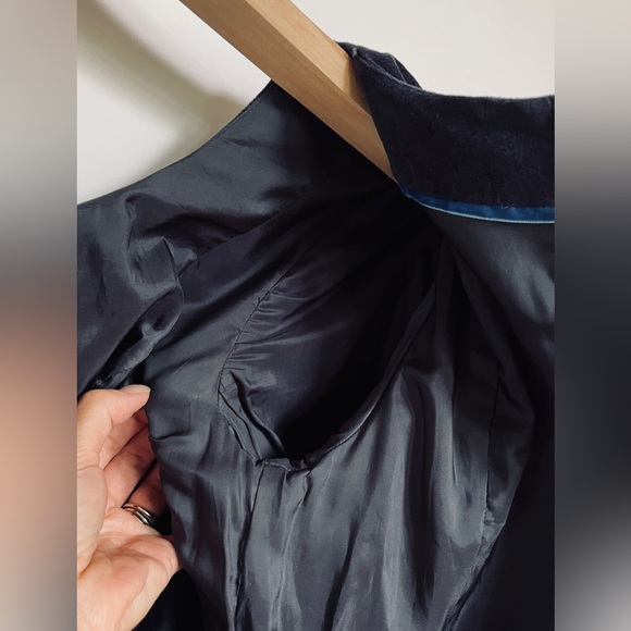 BODEN // navy blue velour velvet fit & flare  mini dress shirt sleeve polka dot - Picture 9 of 12